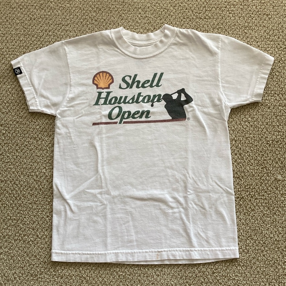 Kids' Shell Houston Open White T-Shirt Youth Size Large Golf Sporty Stretch GUC